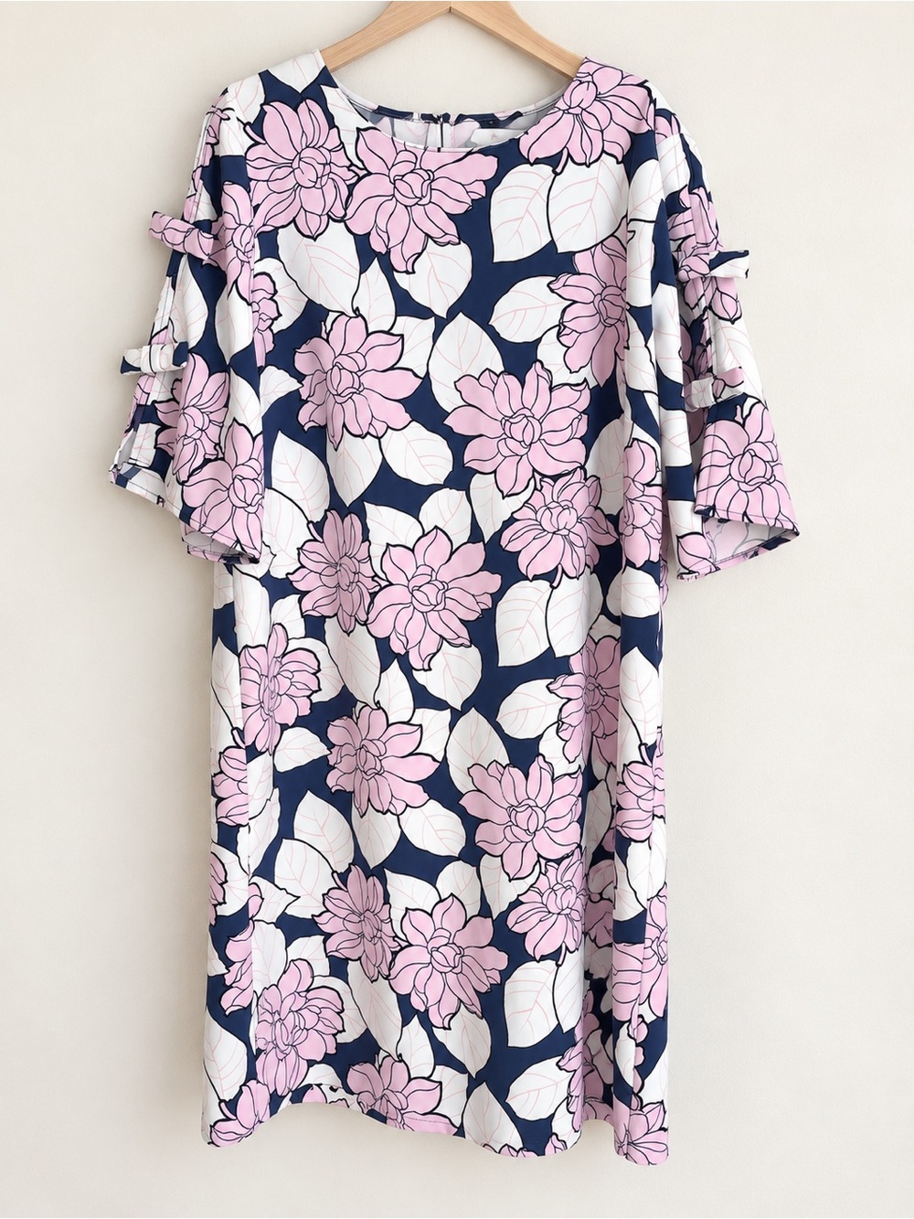 Ann Taylor Factory Navy Tunic with Pink Floral Pattern